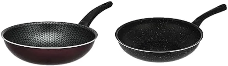 Trueval deep frying pan 28 cm- dark red + Lazord granite deep frying pan - 28cm - black