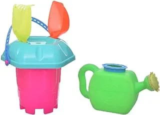 Generic Plastic SeaToys Set Castle Bucket With Two Spoons And Water Sprinkler For Beach Set Of 5 Pieces - Multi Color