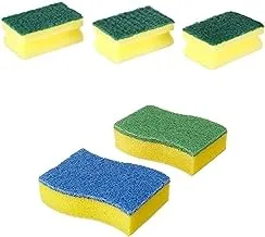 Clean It Sponges with Scourer Set, 3 Pieces - Yellow and Green + Clean It Multi Purpose Sponges Set, 2 Pieces - Multi Color