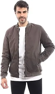 Andora mens Self Pattern Mock Collar Jacket - Grey Jacket