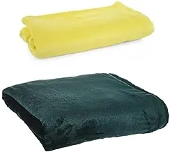 Mintra Microfiber Blanket, Super Soft, 100% Polyester (180 x 220 cm) - Yellow + Mintra Microfiber Blanket, Super Soft, 100% Polyester (180 x 220 cm) - Green