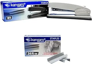 Bundle of Stapler B9 Beige+ Kangaro Staples 24/6 (1000 Staples)