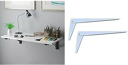 Bundle Of Wall mounted folding desk 120 x 60 cm white x black + 2 Pieces Folding Shelf Bracket 40cm White