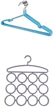 Bundle Metal hanger blue 10 pieces +SEMCO Scarf Hanger ~ Multipurpose Closet Rack ~ De-clutter & Space Saver Hanger for Scarves, Shawl, Belts & Accessories ~ 12 Ring Scarf Hanger