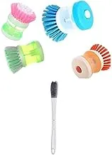 Bundle of Mini cleaner brush, orange + Silicon Double Sided Toilet Brush With Plastic Long Handle For Home - Multi Color