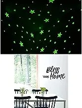 Bundle of 100 Pcs Home Wall Glow In The Dark Stars Stickers Kids Room Decoration + Bless this home sticker wall art 55x35 cm black