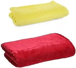 Mintra Microfiber Blanket, Super Soft, 100% Polyester (180 x 220 cm) - Yellow + Mintra Microfiber Blanket, Super Soft, 100% Polyester (180 x 220 cm) - Red