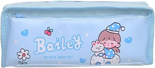 Andlosya Todays G-7426 Printed Fabric Pencil Case with 2 Zippers Suitable For School And Office With Durable Material - Baby Blue