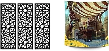 Bundle Home gallery arabesque wooden wall art 3 panels 80x80 cm + Jalsa cartoon tapestry background custom made for walls 1.50 * 1.50