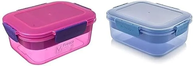 M design lunch box, 1.6 liter - pink and purple + 2.1L Lunch Box with Tray - Blue - Blue Clips