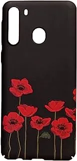 Generic Dragon Plastic Creative Back Phone Protection Case Flowers Print Design With Silicone Safety Edges And 3D Back Print For Samsung Galaxy A21 - Black Red