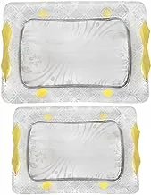 2 Brothers Florence Stainless Steel 18/10 Serving Trays Set Of 2 Pieces With Handles-Silver&Gold-(Small:L26cm*W36cm)-(Big:L31cm*W45cm)