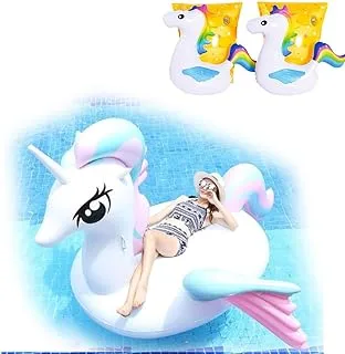 Giant Unicorn Inflatable ride for kids and adults With Unicorn Swimming ARM Bands for kids Gift