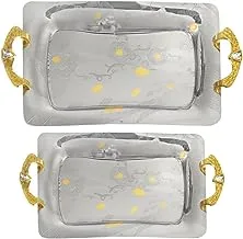 2 Brothers Florence Stainless Steel 18/10 Serving Trays Set Of 2 Pieces With Handles-Silver&Gold-(Small:L26cm*W36cm)-(Big:L31cm*W45cm)