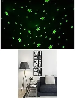 Bundle of 100 Pcs Home Wall Glow In The Dark Stars Stickers Kids Room Decoration + Decorative Bambo Sticker wall art 3 panels 40X125 cm