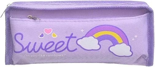 Andlosya Todays G-7497 Printed Fabric Pencil Case with 2 Zippers Suitable For School And Office With Durable Material - Purple