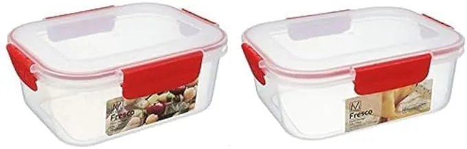 M design food storage box, 1.6 liter - clear and red + M Design Food Storage Box, 2.1 Liter - Clear and Red