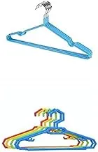 Bundle Metal hanger blue 10 pieces +Plastic Flexible Sturdy Clothes Hangers Set Perfect For Standard Daily Use Set Of 5 Pieces - Multi Color