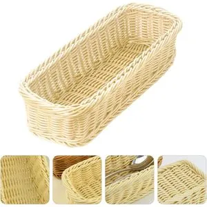 Organizer Rattan Woven Flatware Tray Basket Tableware Holder Stand