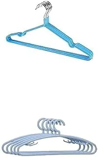 Bundle Metal hanger blue 10 pieces +Plastic flexible sturdy clothes hangers set perfect for standard daily use 43 cm set of 5 pieces - baby blue