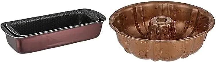 Trueval loaf pan set 2 pieces, sizes 26-30 cm, maroon color + Oudi aluminum round non-stick cake mold - multi color