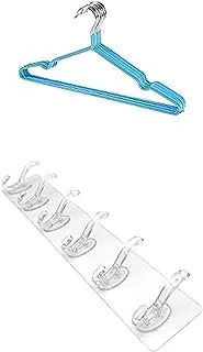 Bundle Metal hanger blue 10 pieces +Silicone flexible stick hanger with 6 hooks for organization- clear