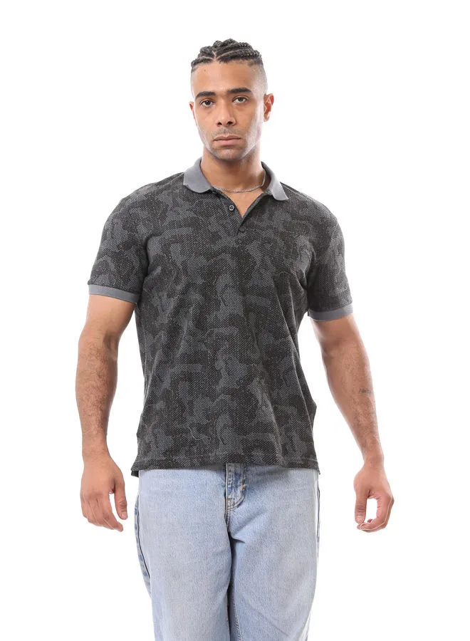 RAVIN Classic Collar Dark Grey Patterned Polo Shirt