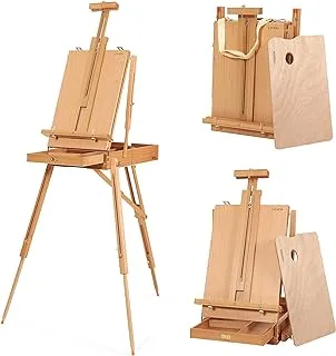 VISWIN French-Style Easels, Studio & Field Sketch Box Easel with Level Instrument & Scale Leg, Beech Wood Portable French Easel Stand for Oils, Acrylics, Watercolors Painting, Sketching