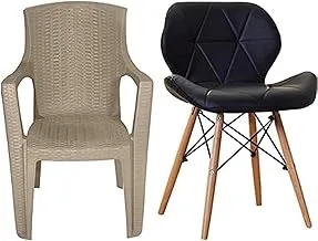 Bundle Karnak plastic chair (beige) + Black leather wood chair