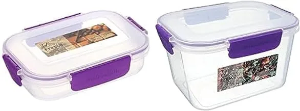 M Design Food Storage Box, 600 ml - Clear and Purple + M Design Food Storage Box, 2.3 Liter - Clear and Purple