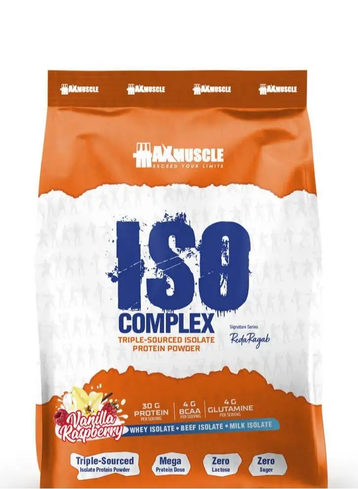 Max Muscle Iso Complex Triple Sourced Isolate Protein Powder Reda Ragab Signature Series-30Serv.-1020G.-Vanilla Raspberry