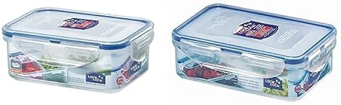 Lock & Lock Rectangular Food Container With Dividers, 460 ml, HPL814 + Lock & Lock Rectangle Plastic Container 800ml