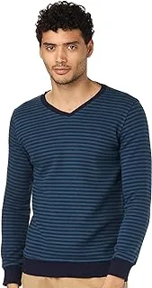 CAESAR Mens Mens V-Neck Stripped Sweatshirt SweatShirt