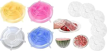 Stretch lid, silicone stretch lids - 6 pack reusable food saver covers - stretchable silicon food saver of various sizes + Fresh keeping bags food cover 100pcs, reusable bowl covers stretch lids