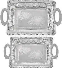 2 Brothers Florence Stainless Steel 18/10 Serving Trays Set Of 2 Pieces With Handles-Silver-(Small:L26cm*W45cm)-(Big:L32cm*W54cm)