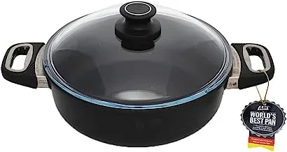 AMT Round cooking pot with handles, height 8 cm, molten aluminum, 26 cm, black + pyrex lid 26 cm Black 826_E_Z500_L+ *026