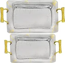 2 Brothers Florence Stainless Steel 18/10 Serving Trays Set Of 2 Pieces With Handles-Silver&Gold-(Small:L26cm*W36cm)-(Big:L31cm*W45cm)