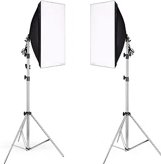 eWINNER Photography Softbox Studio Kit Rectangle Continuous SoftBox Lighting Bundle [50x70cm Softbox *2pcs] & [Light Holder Stand *2pcs] Photo Studio Equipment Set