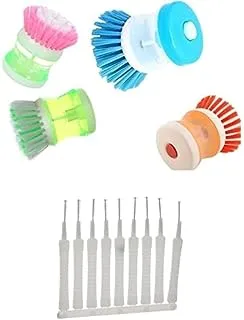 Bundle of Mini cleaner brush, orange + Plastic shower dredge brush and anti-clogging small hole cleaner set of 9 pieces - white