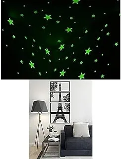 Bundle of 100 Pcs Home Wall Glow In The Dark Stars Stickers Kids Room Decoration + Decorative eiffel tower sticker wall art 4 panels 60x125 cm