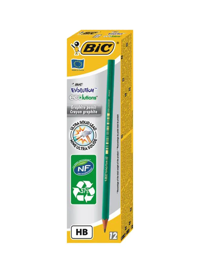 Bic Evolution HB Pencil Without Eraser Pack Of 12 Green