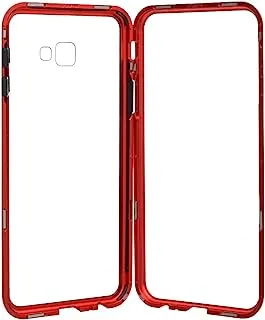 Generic Tempered Glass Strong Magnetic Full Package Protection Case With Metal Frame And Anti Scratch For Samsung Galaxy J4 Plus 6.0 Inch - Red Black