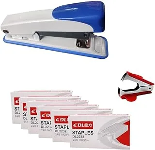 Bundle of DGG207 Blue Stapler + Staple Remover + 6 Boxes of 1000 DL Staples (6000 Staples)