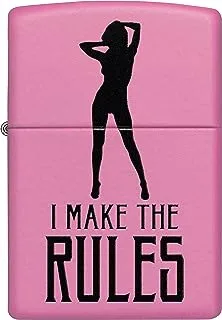 Zippo Lighter 238 CI412242 I Make the Rules Print in Black with Lady Silhouette Design | Windproof | Metal Material |Pink, One Size