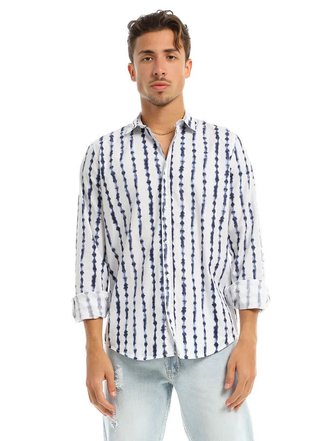 RAVIN Self Patterned Full Buttoned Navy Blue & White Shirt