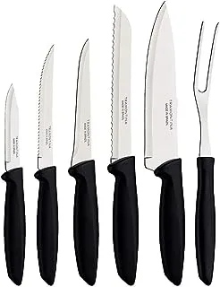 Tramontina 1880/23498/051 High Quality Plenus Knife Set of 6 Knives and 1 Carving Fork - Black