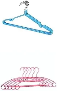 Bundle Metal hanger blue 10 pieces +Plastic flexible sturdy clothes hangers set perfect for standard daily use 41 cm set of 5 pieces - red