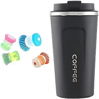 Bundle of Silicone brush baron cup bottle+Ahoor stainless steel thermal mug 18 oz - black and silver