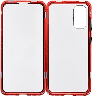 Generic Tempered Glass Strong Magnetic Two Face Case With Metal Frame And Anti Scratch For Samsung Galaxy S20 6.2 Inch - Red Black