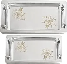 2 Brothers Nehir Stainless Steel Serving Trays Set Of 2 Pieces With Handles-Silver-(Small:L24cm*W38cm)-(Big:L31cm*W45cm)